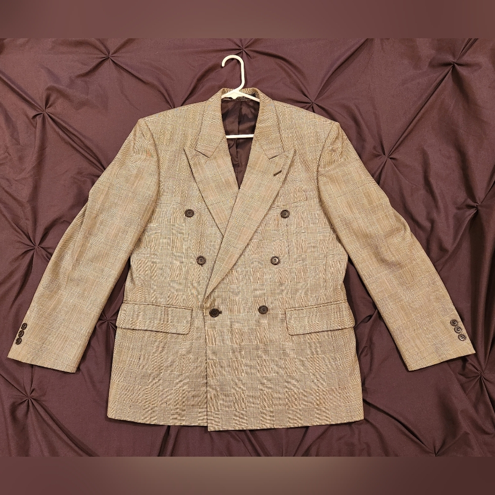 Original Balmain! Vintage 6-Button Double-Breasted Glen Plaid Jacket